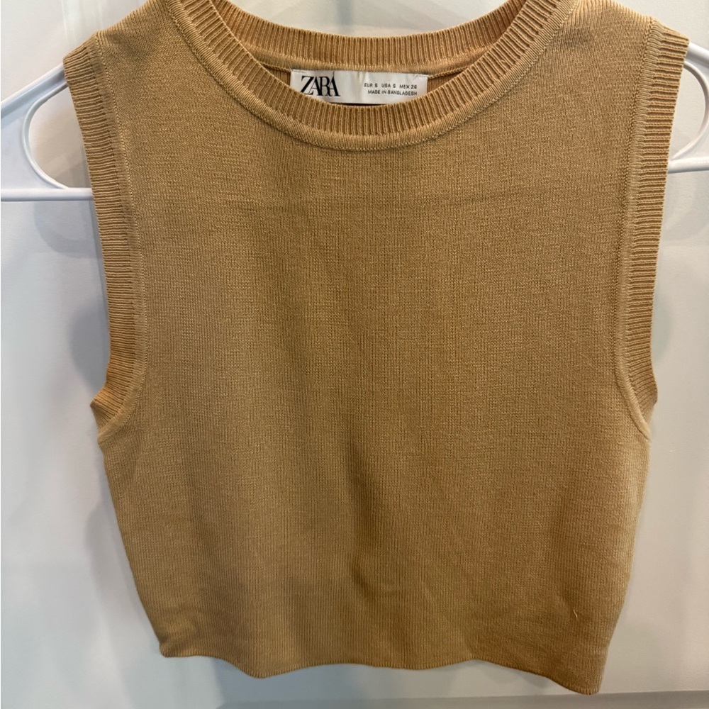 Zara Camel Sleeveless Cropped Knit Tank